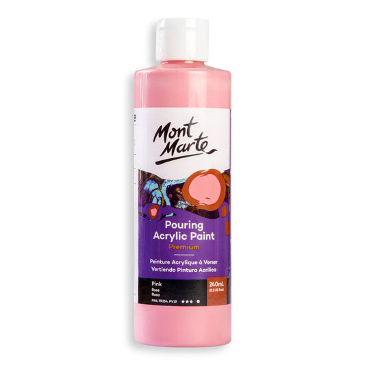 Mont Marte Premium Pouring Acrylic Paint 240ml for Fluid Art Pink || الوان سكب اكريليك مونت مارت حجم ٢٤٠ مل لون وردي