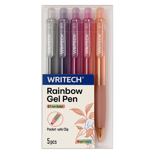 Writech Rainbow Gel Pens 0.7 Nib Size 5 Pcs || اقلام جل كبس رينبو رايتك 0.7 حجم راس 5 لون