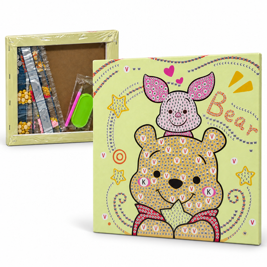Diamond Art Canvas Kit — Bear with Pink Friend — 25x25 cm || مجموعة تزين كانفاس بالكريستال - دب مع صديق وردي - 25 × 25 سم
