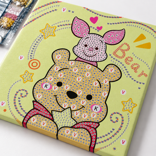 Diamond Art Canvas Kit — Bear with Pink Friend — 25x25 cm || مجموعة تزين كانفاس بالكريستال - دب مع صديق وردي - 25 × 25 سم