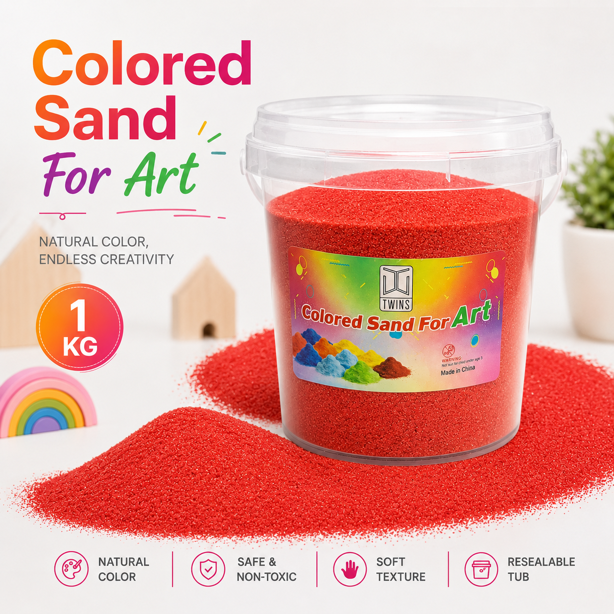 Twins Colored Sand 1 Kilo Red || رمل ملون توينز 1 كيلو أحمر