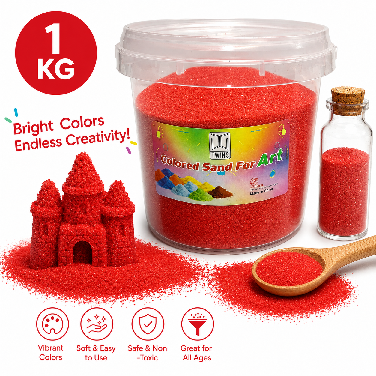 Twins Colored Sand 1 Kilo Red || رمل ملون توينز 1 كيلو أحمر
