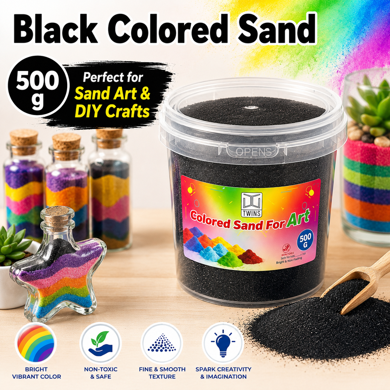 Twins Colored Sand 500g Black || رمل ملون توينز 500 جرام اسود