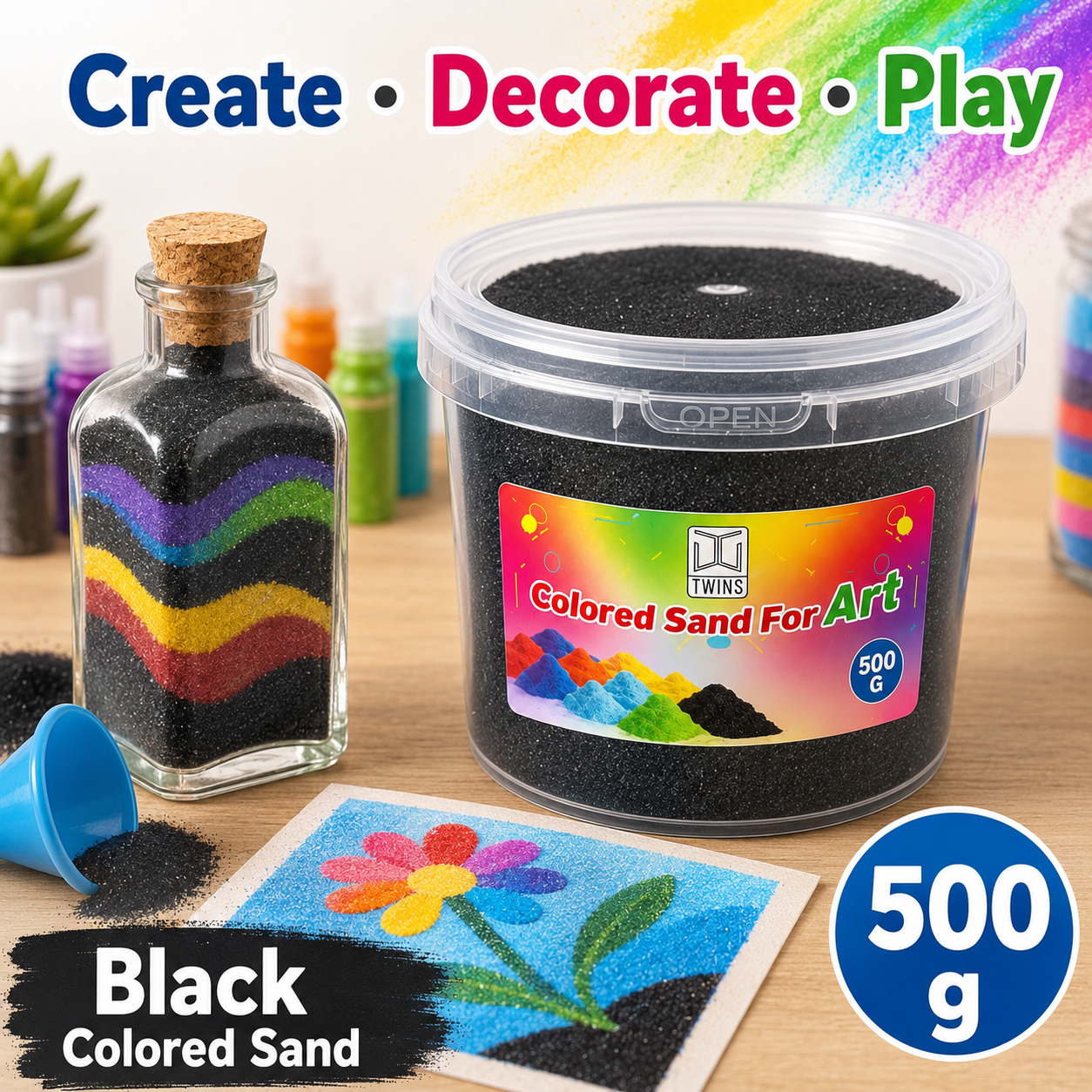 Twins Colored Sand 500g Black || رمل ملون توينز 500 جرام اسود