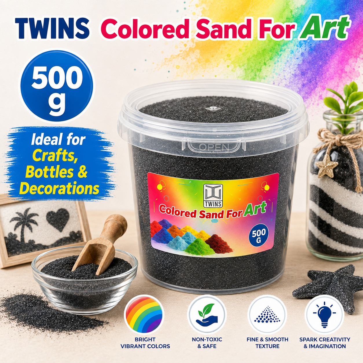 Twins Colored Sand 500g Black || رمل ملون توينز 500 جرام اسود
