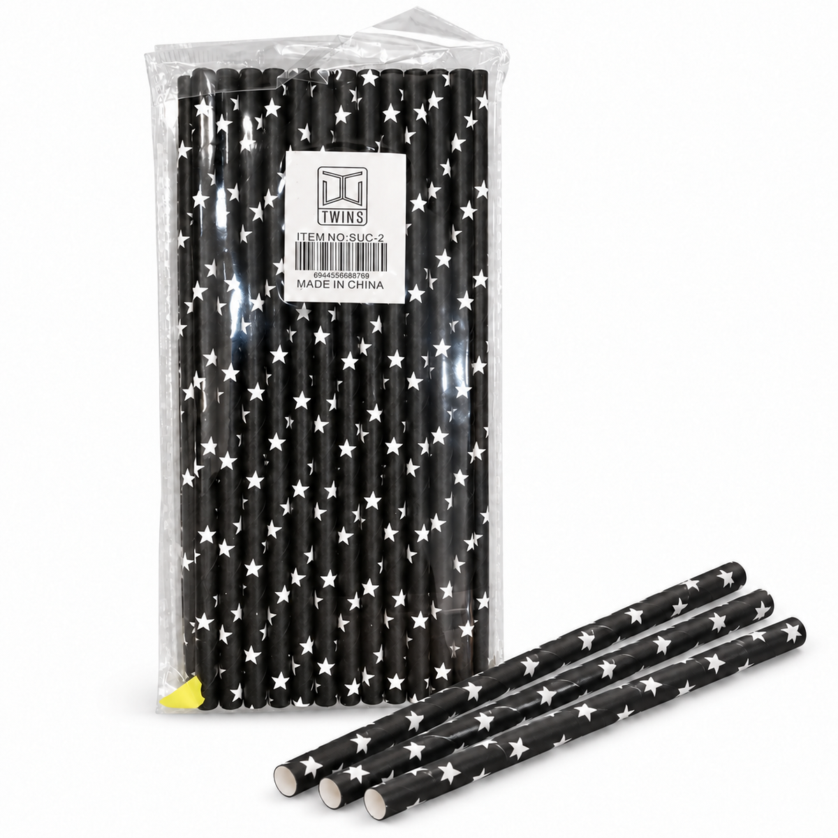 Black Paper Straws with White Stars || مصاصات ورقية سوداء بنجوم بيضاء