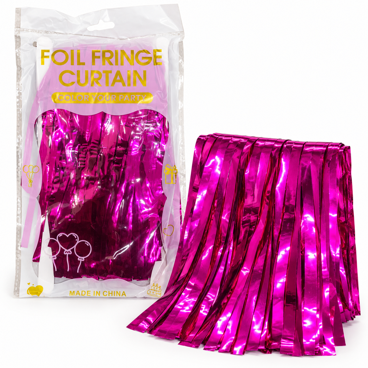 Fuchsia Metallic Foil Fringe Curtain || ستارة حفلات بشرائط لامعة معدنية فوشيا