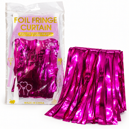 Fuchsia Metallic Foil Fringe Curtain || ستارة حفلات بشرائط لامعة معدنية فوشيا