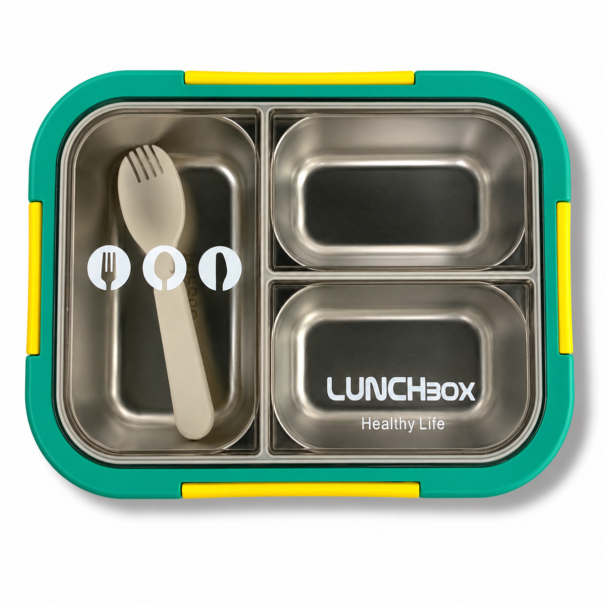 Lunch Box Stainless Steel 3 Section Green || لانش بوكس ستيل 3 اقسام اخضر
