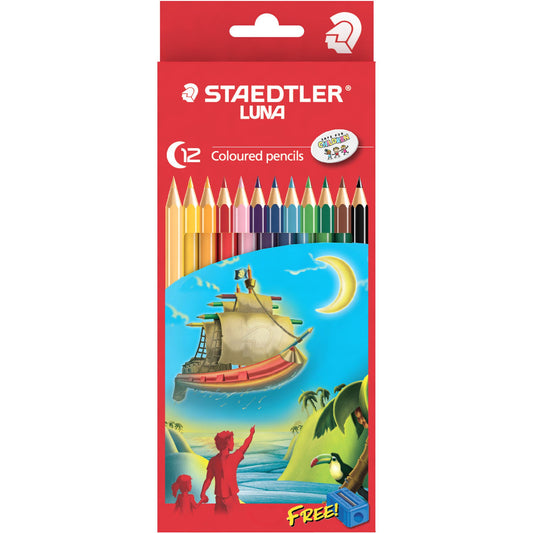 Staedtler Luna Colored Pencils, 12 Colors || أقلام تلوين خشبية ستدلر لونا، علبة كرتون الإصدار الأحمر، 12 لونًا