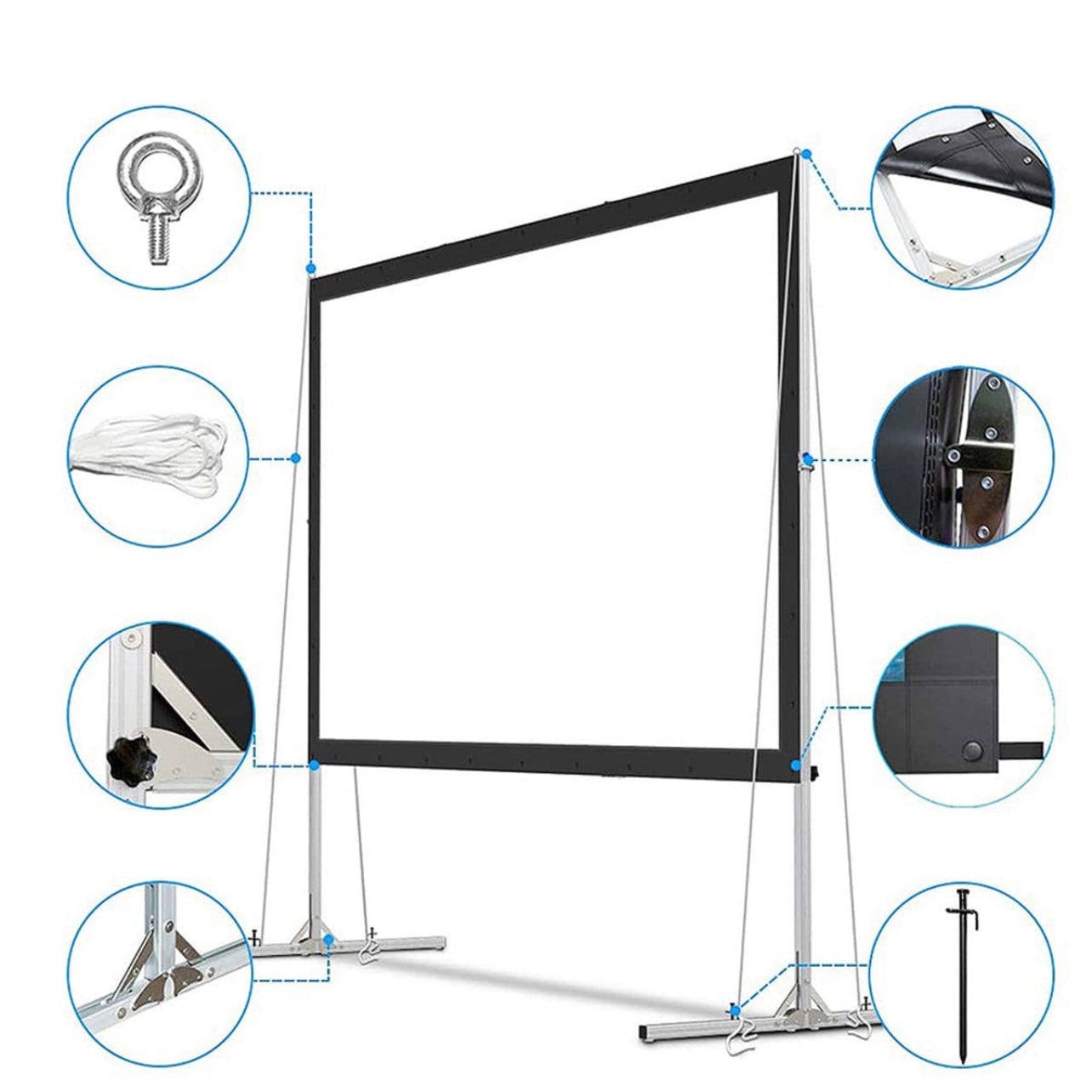 SMQ Fast Folding Projector Screen 4k Ultra HD with bag and tools (100 inch) || اس ام كيو شاشة عرض سنمائي4k Ultra HD مع حقيبة و مثبتات أرضية (100 بوصة)