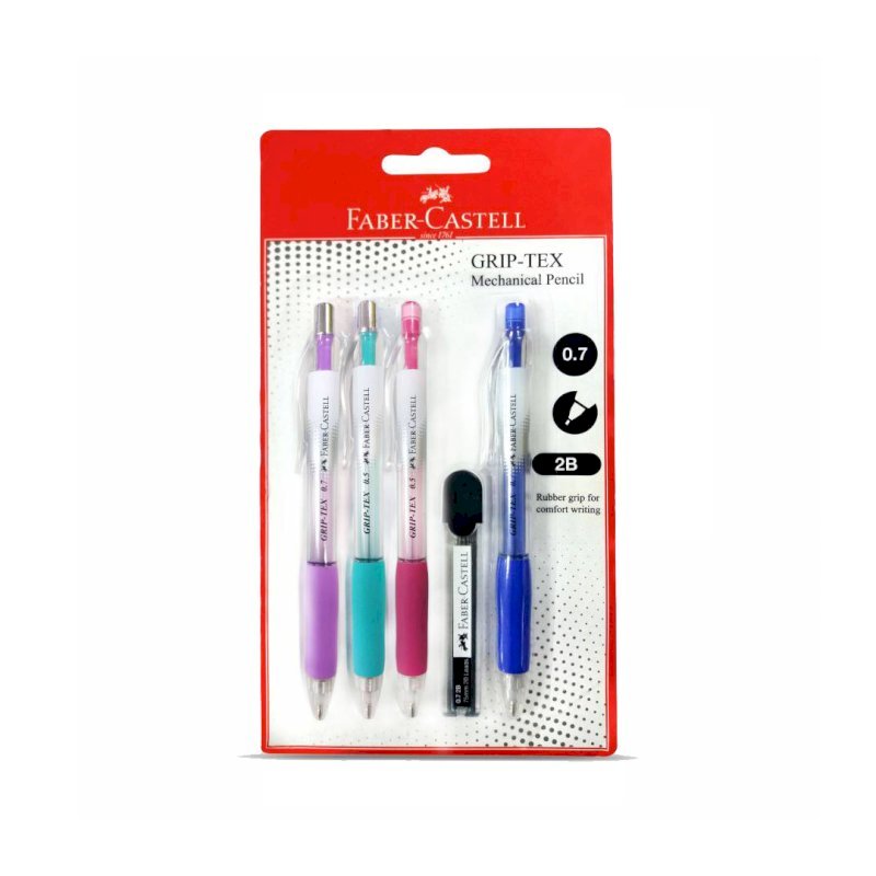 Faber Castell Grip Tex Pencil 4 pcs || اقلام رصاص ميكانيكي فيبر كستل 4 قلم مع ريفل رصاص