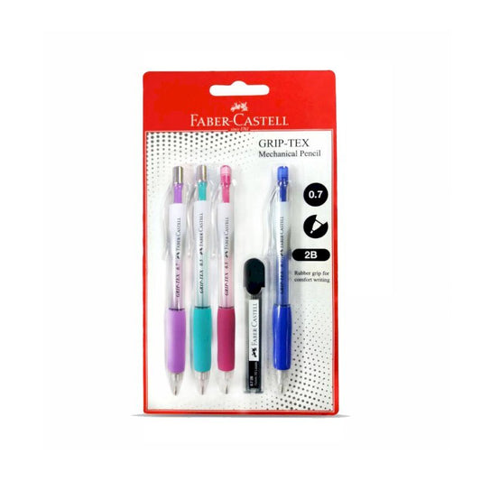 Faber Castell Grip Tex Pencil 4 pcs || اقلام رصاص ميكانيكي فيبر كستل 4 قلم مع ريفل رصاص