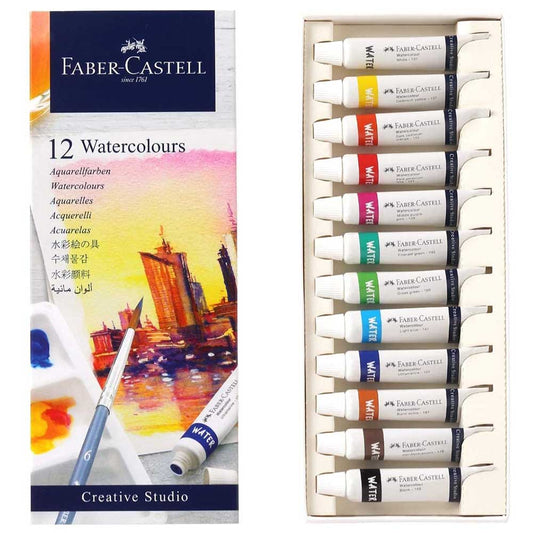 Faber-Castell Watercolor Tubes, 12 Colors × 12 ml || ألوان مائية فابر كاستل، 12 لونًا × 12 مل