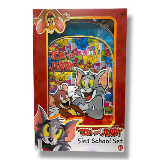 Tom And Jerry 5 in 1 School Set 18" Trolley Bag Lunch Bag Pencil Case Lunch Box Water Bottle  || بوكس العودة للمدرسة 5 قطع جنطة ترولي كبيرة 18 انش شنطة اكل مقلمة لانش بوكس مطارة ماء توم و جيري