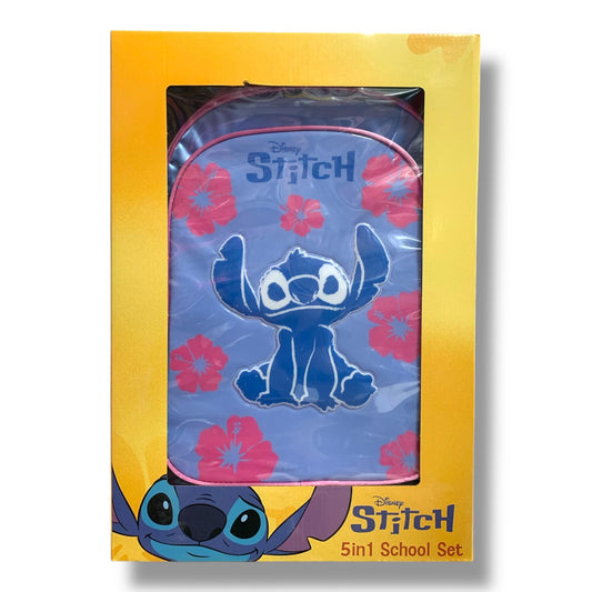 Stitch 5 in 1 School Set 16" Trolley Bag Lunch Bag Pencil Case Lunch Box Water Bottle || بوكس العودة للمدرسة 5 قطع جنطة ترولي شنطة اكل مقلمة لانش بوكس مطارة ماء ستيتش