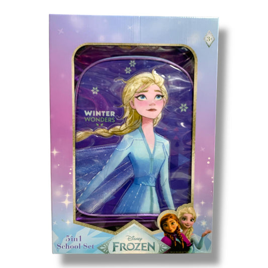 Frozen 5 in 1 School Set 16" Trolley Bag Lunch Bag Pencil Case Lunch Box Water Bottle || بوكس العودة للمدرسة 5 قطع جنطة ترولي شنطة اكل مقلمة لانش بوكس مطارة ماء فروزن