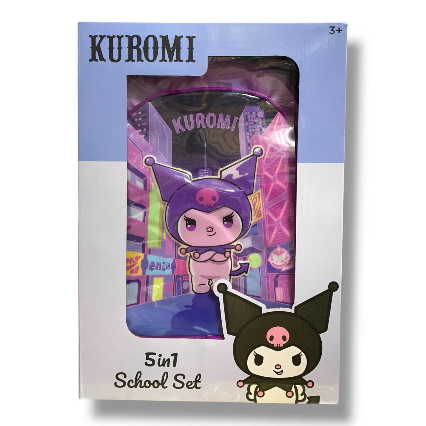 Kuromi 5 in 1 School Set 16" Trolley Bag Lunch Bag Pencil Case Lunch Box Water Bottle || بوكس العودة للمدرسة 5 قطع جنطة ترولي شنطة اكل مقلمة لانش بوكس مطارة ماء كورومي