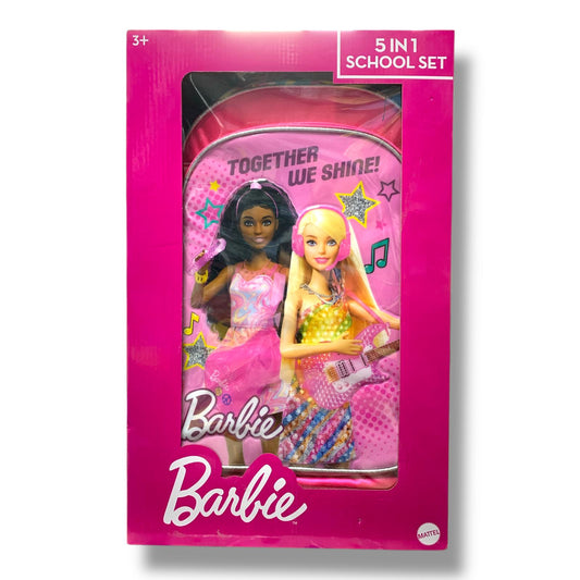 Barbie 5 in 1 School Set 18" Trolley Bag Lunch Bag Pencil Case Lunch Box Water Bottle  || بوكس العودة للمدرسة 5 قطع جنطة ترولي كبيرة 18 انش شنطة اكل مقلمة لانش بوكس مطارة ماء باربي