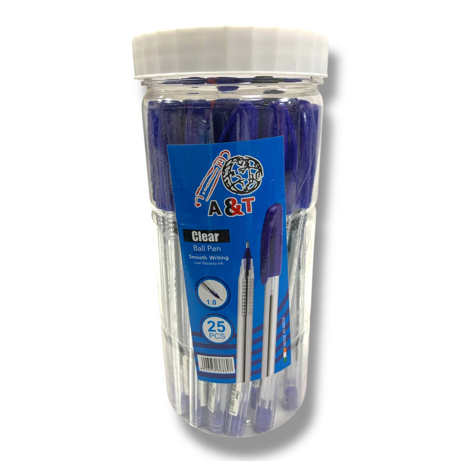 A&T Clear Ball Pen Package 25 pens || علبة اقلام حبر اي اند تي كلير 25 قلم 