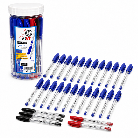 A&T Clear Ball Pen Package 25 pens || علبة اقلام حبر اي اند تي كلير 25 قلم
