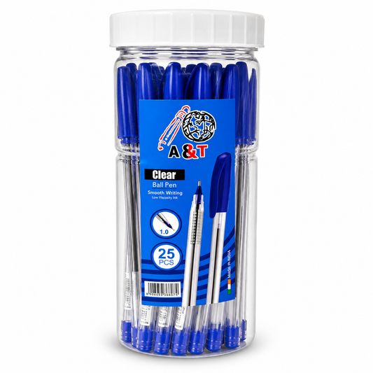 A&T Clear Ball Pen Package 25 pens || علبة اقلام حبر اي اند تي كلير 25 قلم