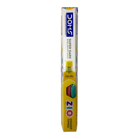DOMS ZIO Super Dark Eraser Tipped Pencils 12-Pack || باكيت اقلام رصاص دومز 12 قلم مع مساحة