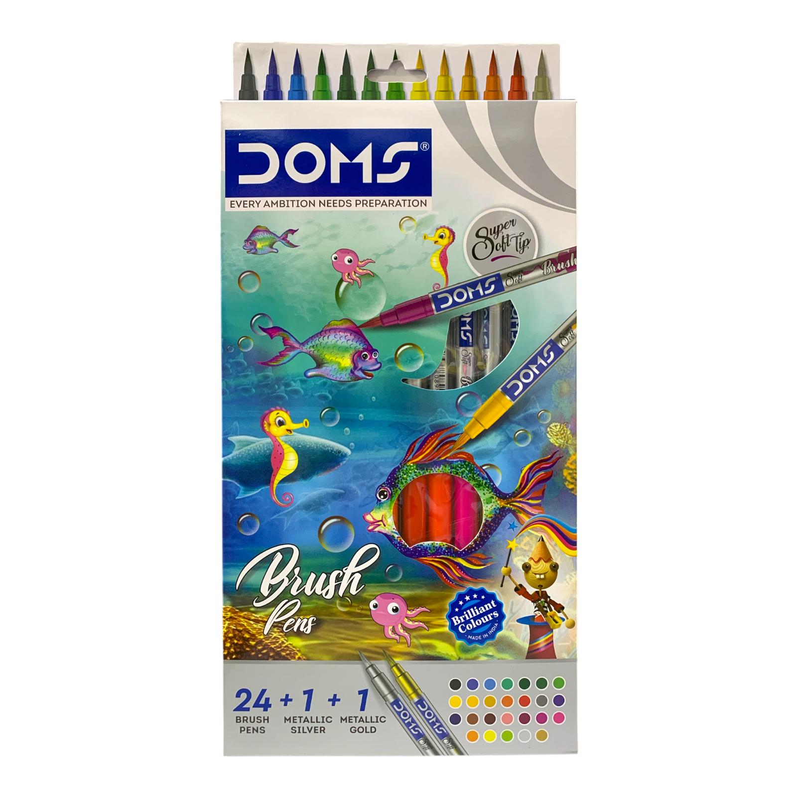 DOMS 24+3 Brush Pens Set Super Soft Tip for Art & Calligraphy || الوان دومز برش ماركر  24+3 لون