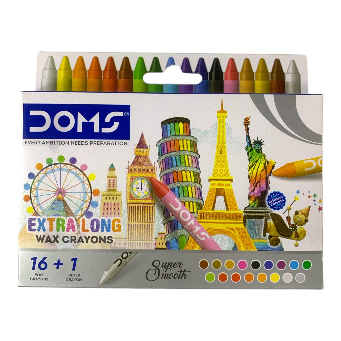 DOMS Extra-Long Wax Crayons 16+1 Set || الوان شمعية دومز طويله 16+1 لون