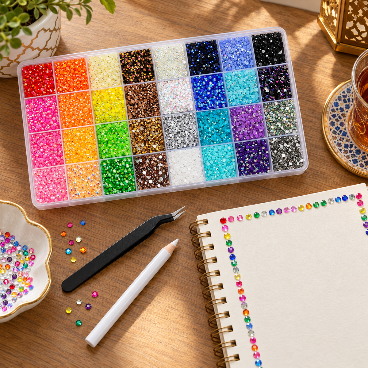 Bedazzled Crystals 32 Colors with Glue Set || مجموعة بيدازلد كريستال 32 لون مع صمغ