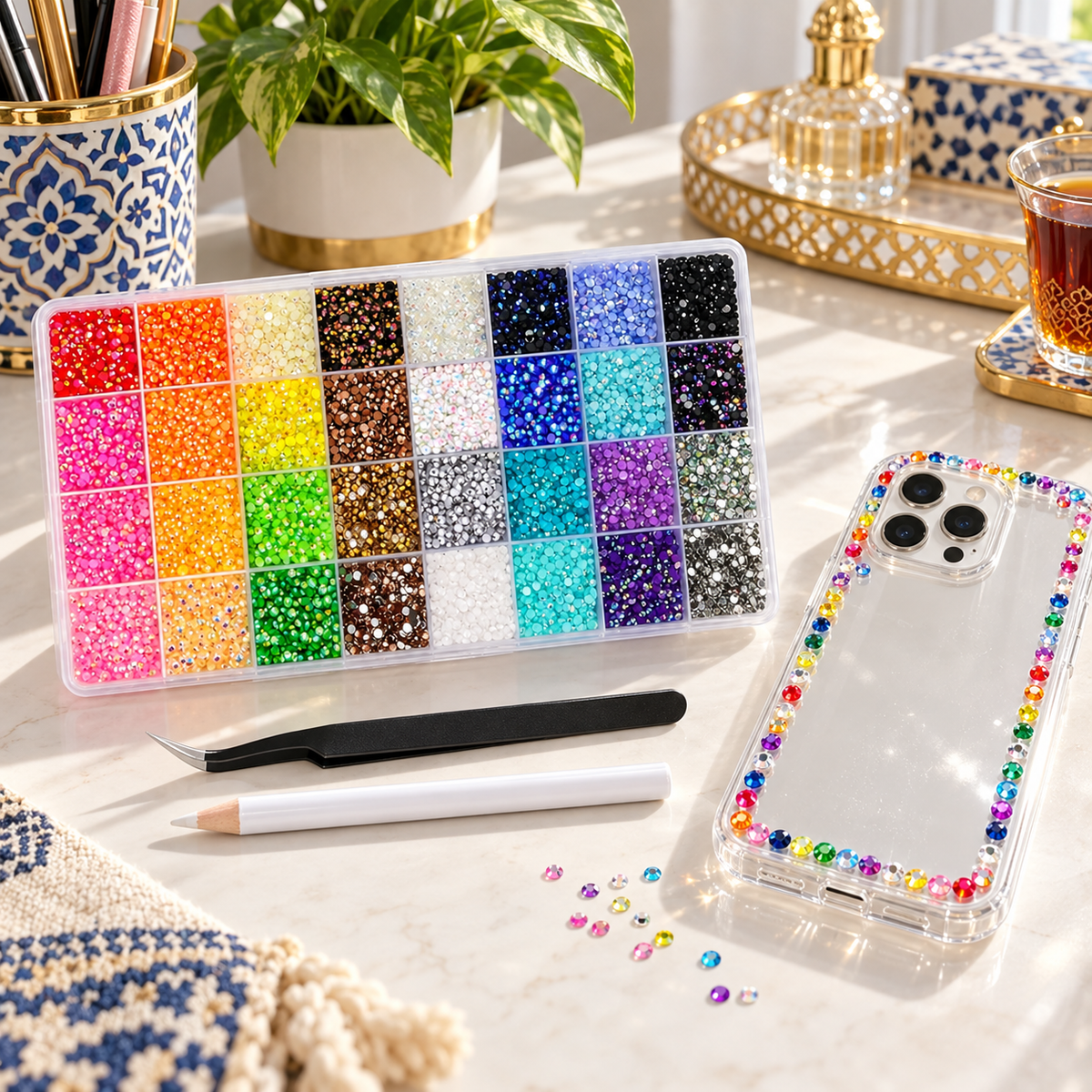 Bedazzled Crystals 32 Colors with Glue Set || مجموعة بيدازلد كريستال 32 لون مع صمغ