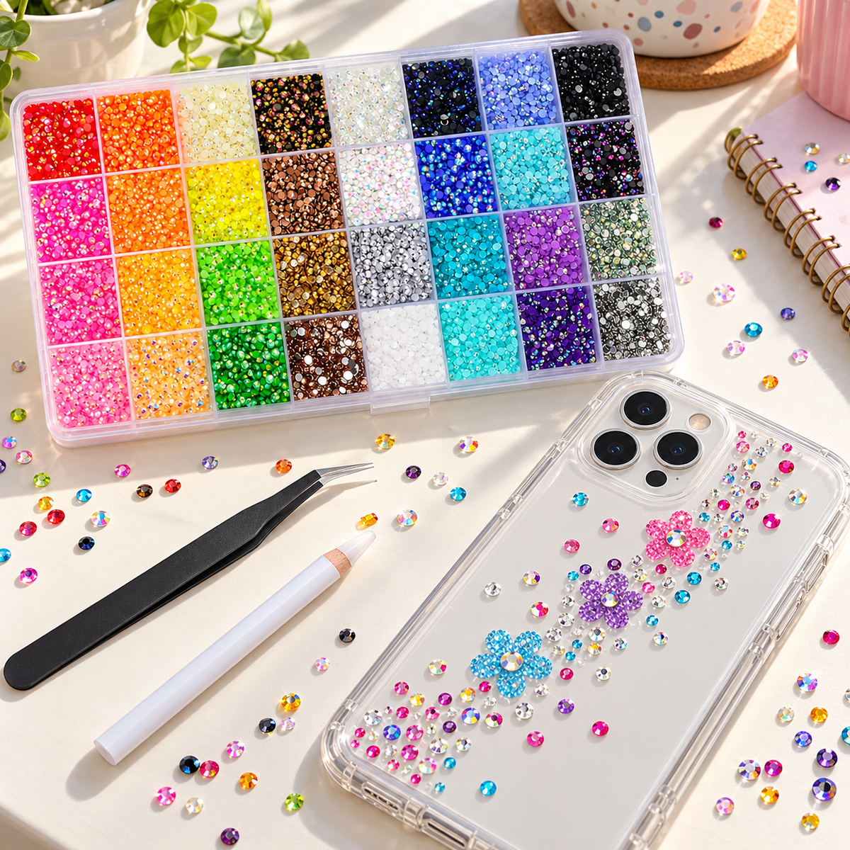 Bedazzled Crystals 32 Colors with Glue Set || مجموعة بيدازلد كريستال 32 لون مع صمغ