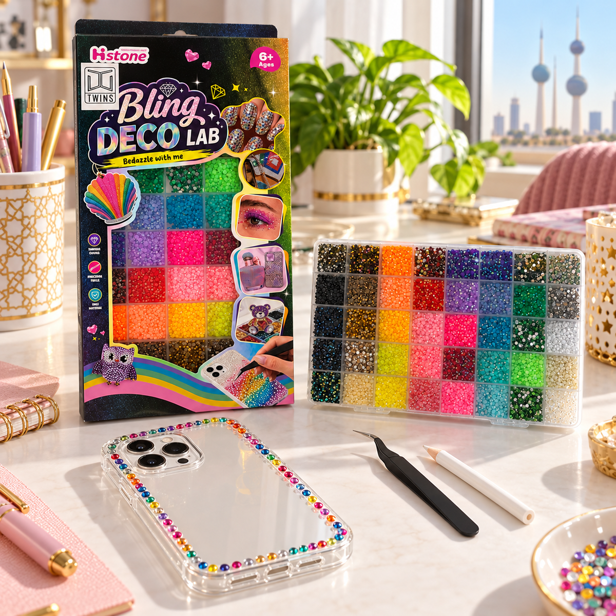 Bedazzled Crystals 40 Colors with Glue Set — craft desk lifestyle