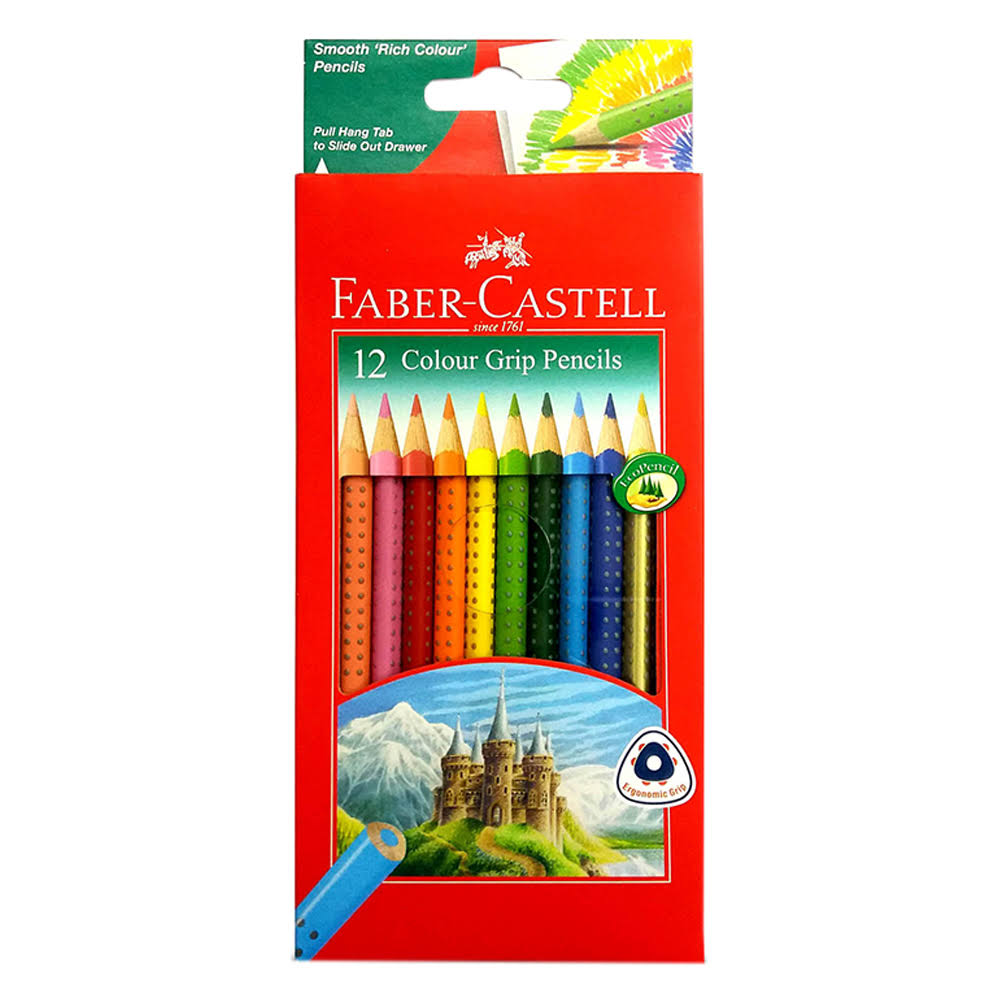 Faber Castell 12 Tri Grip Colored Pencils || أقلام تلوين خشبية مثلثة فيبر كاستل، 12 لونًا