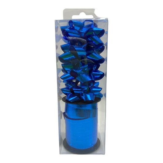 Blue Shining Ribbon and Bow Pack || شريط ريبون و زهرية لامع لون ازرق