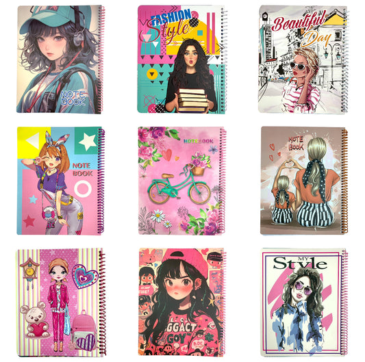 A&T Girls Spiral Notebook 8 x 10 60 Pages Assorted Models || دفتر بناتي حلزوني حجم ٨*١٠ عدد ٦٠ صفحة موديلات متنوعة