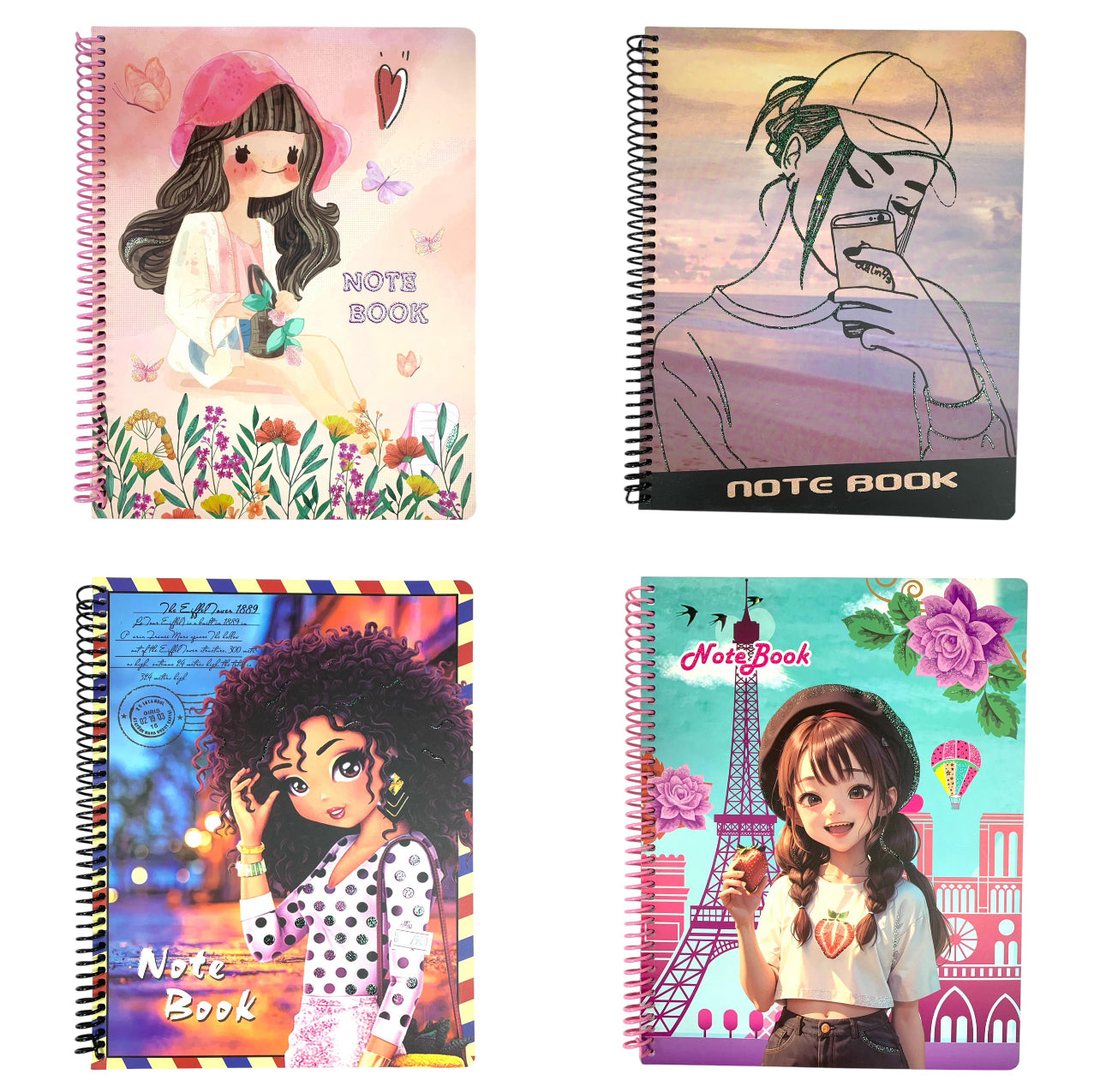 A&T Girls Spiral Notebook 8 x 10 60 Pages 2 Lines Assorted Models || دفتر بناتي حلزوني حجم ٨*١٠ عدد ٦٠ صفحة سطرين انجليزي موديلات متنوعة