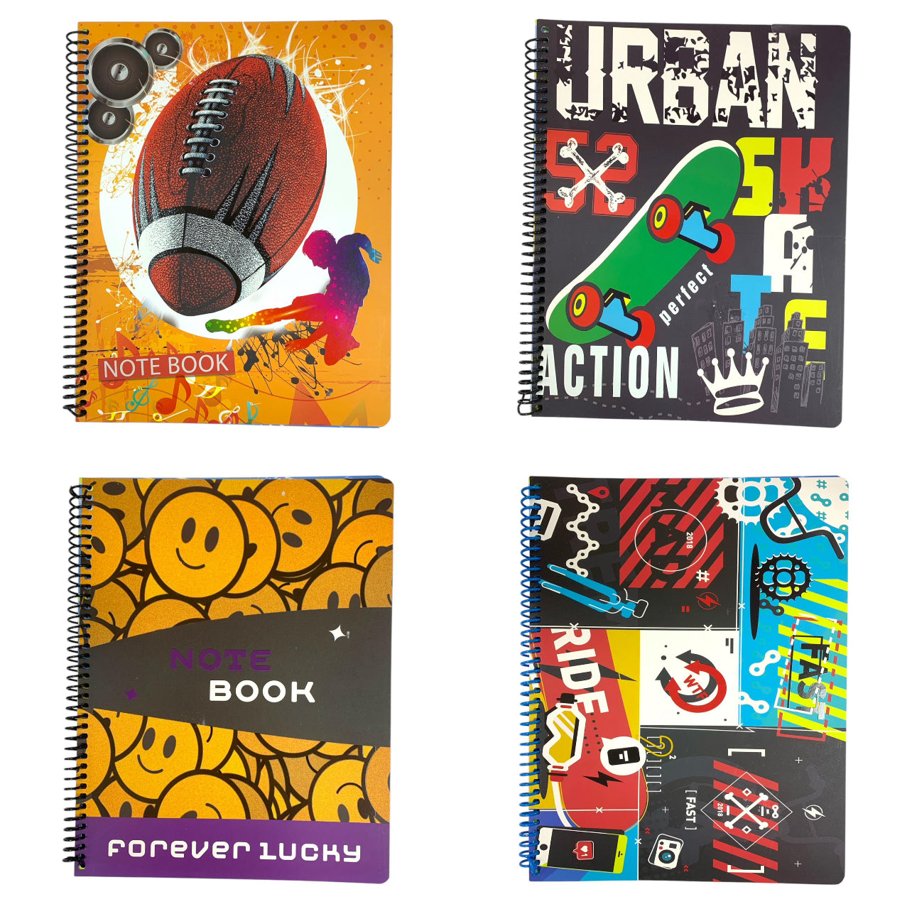 A&T Boys Spiral Notebook 8 x 10 60 Pages 2 Lines Assorted Models || دفتر ولادي حلزوني حجم ٨*١٠ عدد ٦٠ صفحة سطرين انجليزي موديلات متنوعة