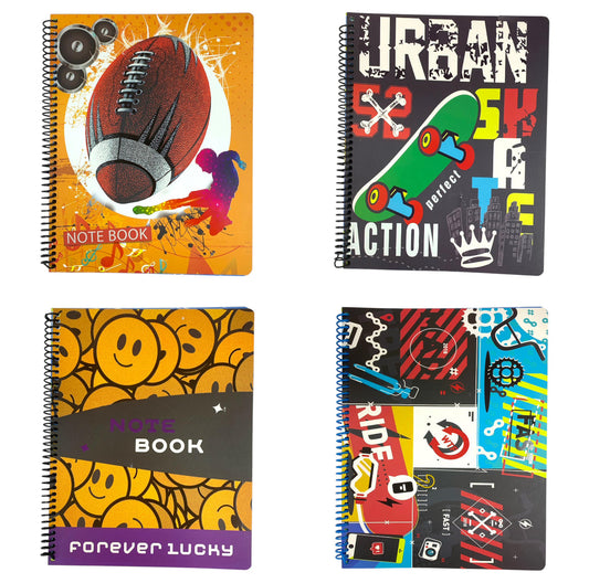 A&T Boys Spiral Notebook 8 x 10 60 Pages 2 Lines Assorted Models || دفتر ولادي حلزوني حجم ٨*١٠ عدد ٦٠ صفحة سطرين انجليزي موديلات متنوعة