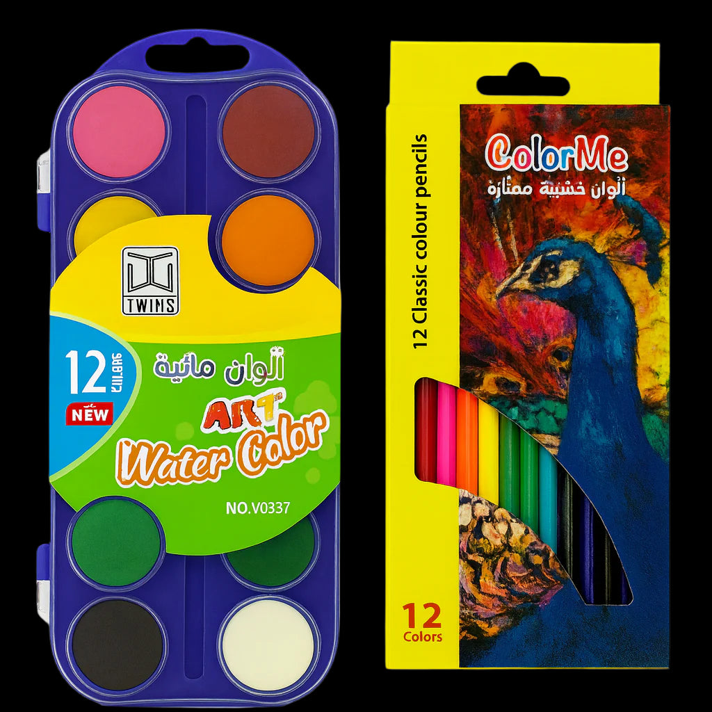 A&T Back to school Offer colored pencils and watercolors || عرض قرطاسية العودة الى المدرسة الوان خشبية و الوان مائية 12 لون