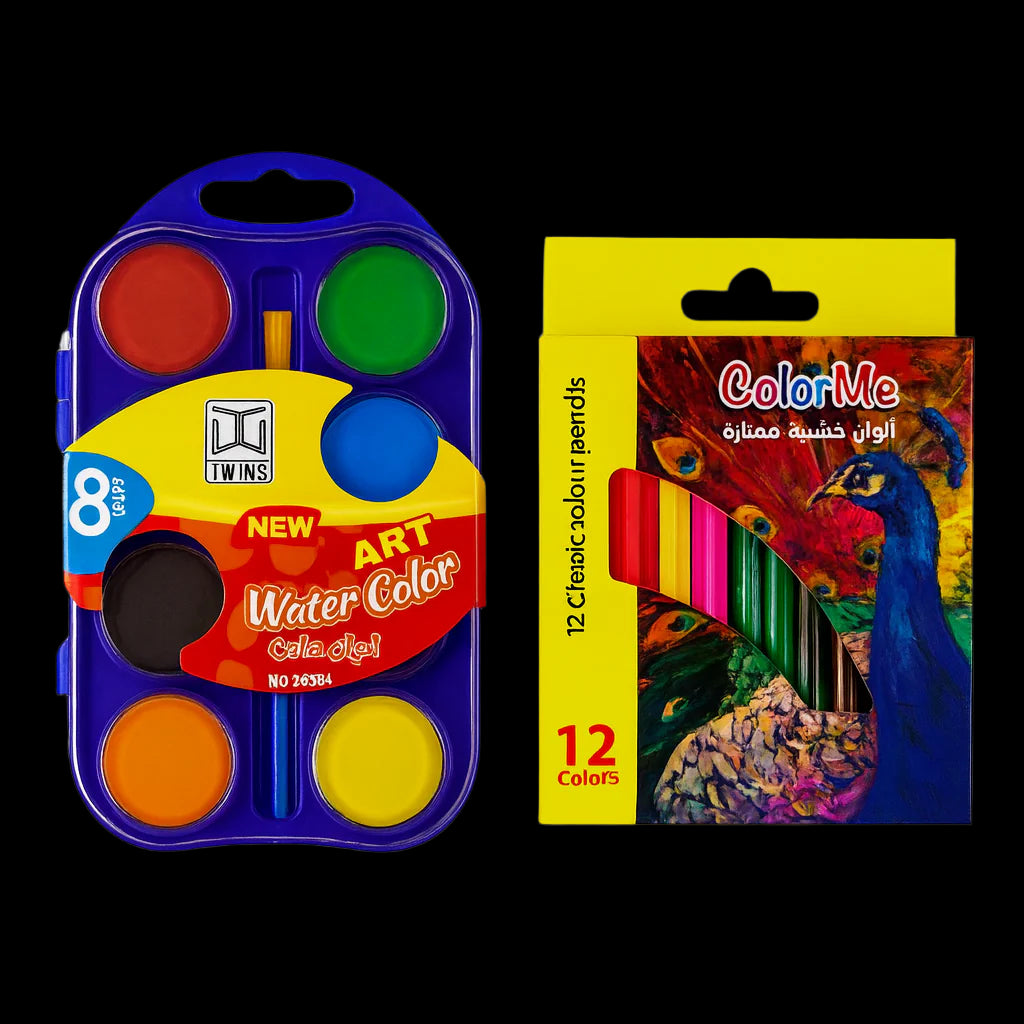 A&T Back to school Offer colored pencils and watercolors short || عرض قرطاسية العودة الى المدرسة الوان خشبية و الوان مائية 8 لون