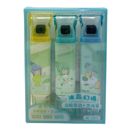 A&T Twins Double Tip Highlighter and Roller || الوان فسفوري راسين مع رول لتسطير الدفاتر