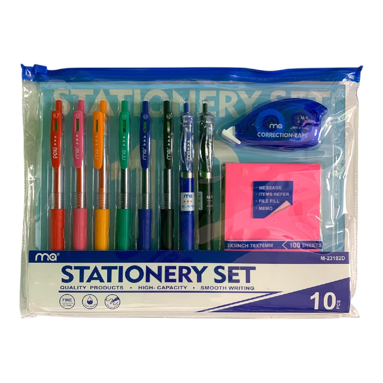 10-Piece Stationery Set: Pens, Tape & Notes || مجموعة قرطاسية مكونة من 10 قطع: أقلام، شريط لاصق وملاحظات
