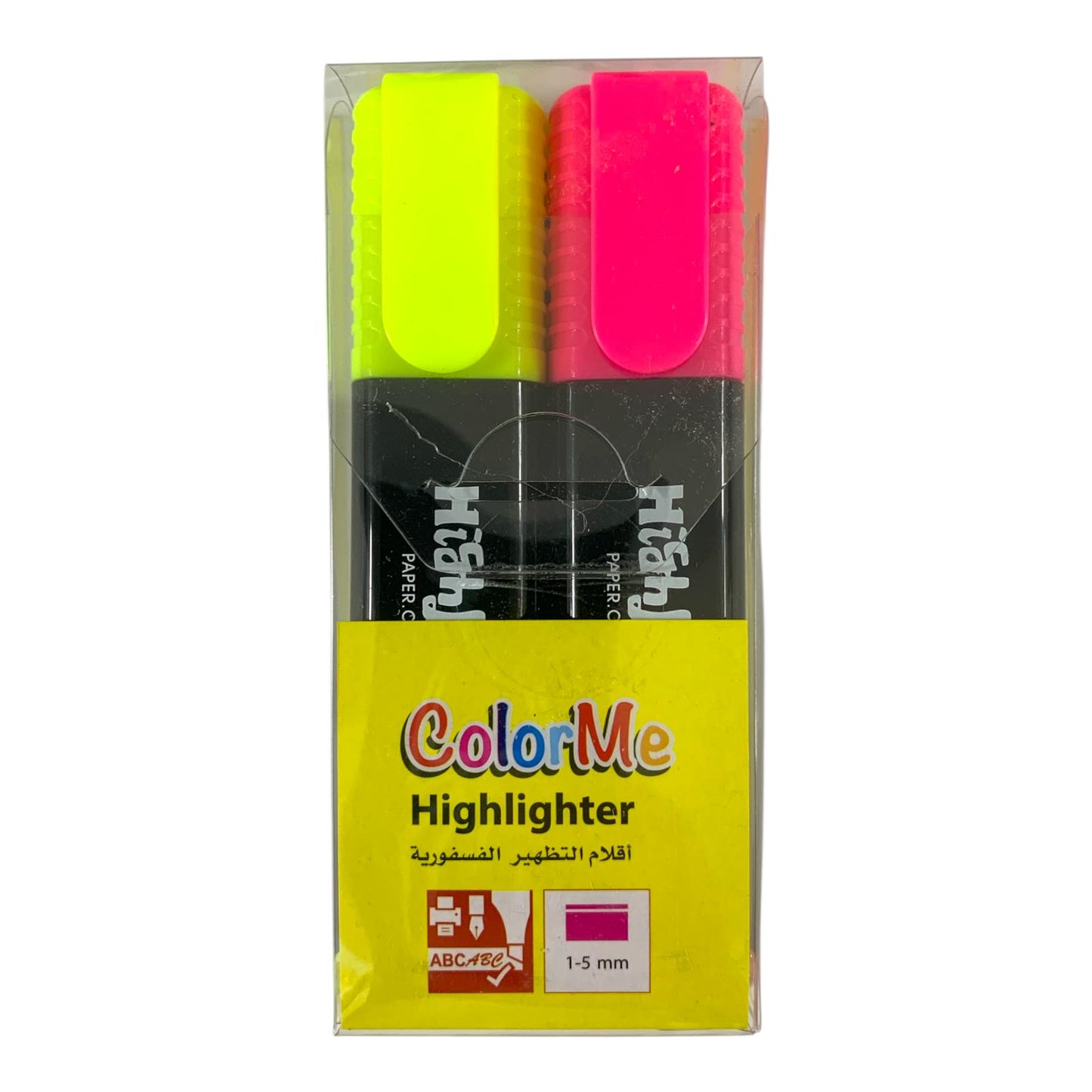 A&T Color Me Highlighter Set 2 Colors Yellow + Pink || اقلام فسفوري هايلايتر اي اند تي كولور مي 2 لون اصفر و وردي