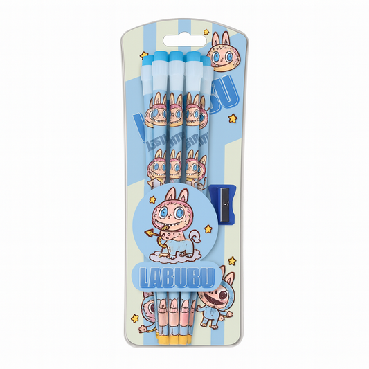 Blue Labubu Pencil Set With Sharpener 12 pcs || مجموعة اقلام رصاص لابوبو مع براية لون ازرق 12 قلم