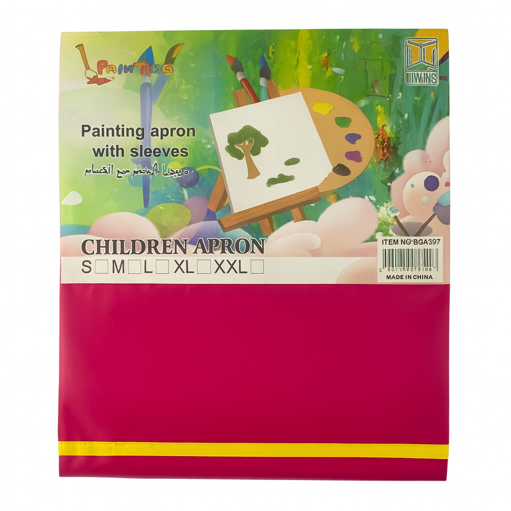 A&T Twins Pink Children Painting Bib Color Long Sleeve Apron || صدرية اطفال للتلوين كم طويل لون وردي