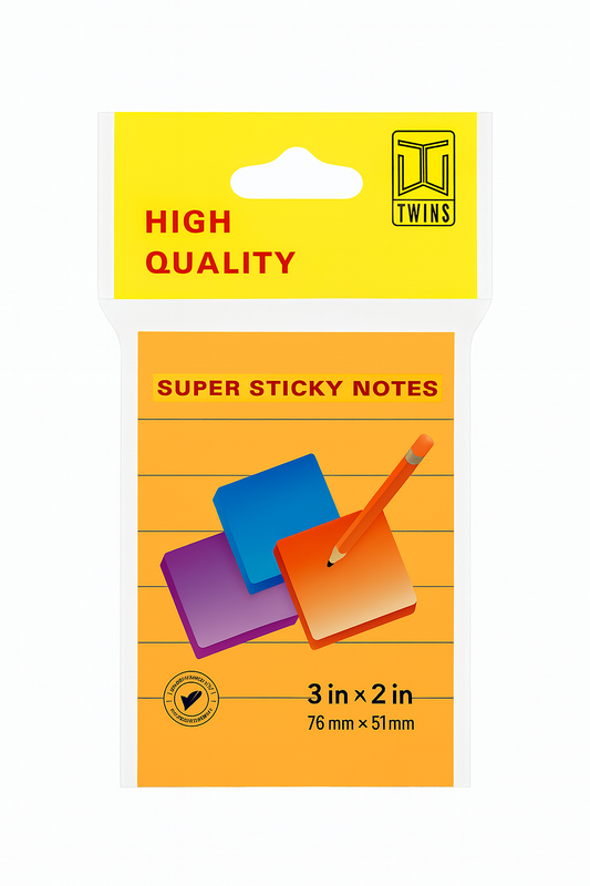 A&T Lined Super Sticky Notes 2x3 || ورق ملاحظات بوست ات ستيكي نوت فسفوري2*3