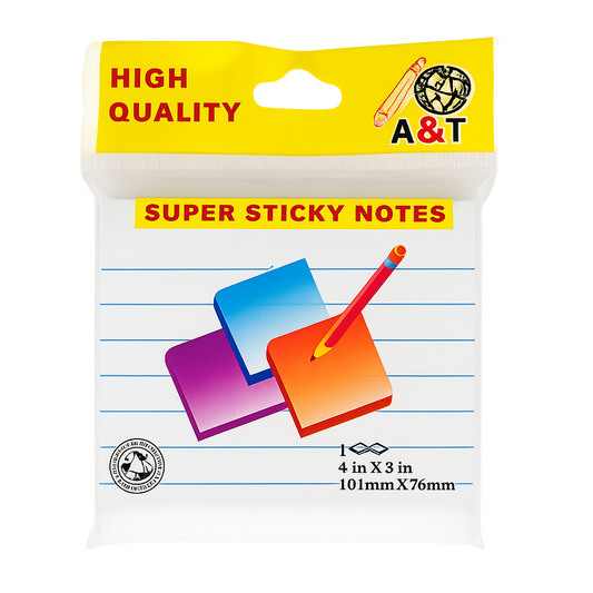 A&T White Lined Super Sticky Notes 5x3 || ورق ملاحظات ستيكي نوت اي اند تي لون ابيض3*5