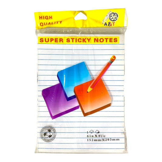 A&T White Lined Super Sticky Notes 6x8 || ورق ملاحظات ستيكي نوت اي اند تي لون ابيض 6*8