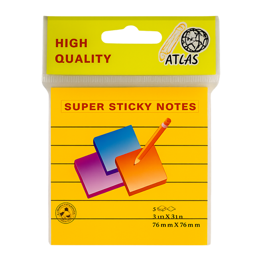 A&T Lined Super Sticky Notes 3x3 || ورق ملاحظات بوست ات ستيكي نوت فسفوري 3*3